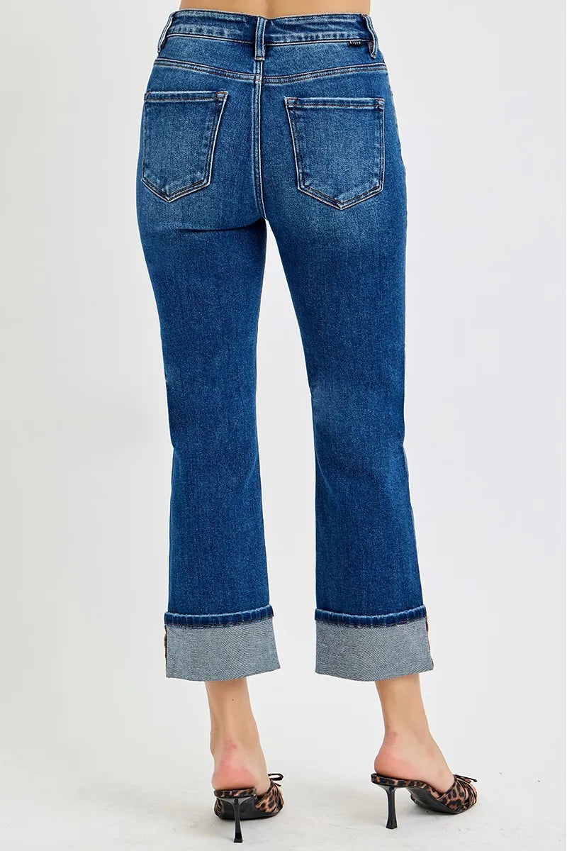 Risen Full Size High Rise Ankle Straight Cuffed Jeans Plus Size - Love Salve