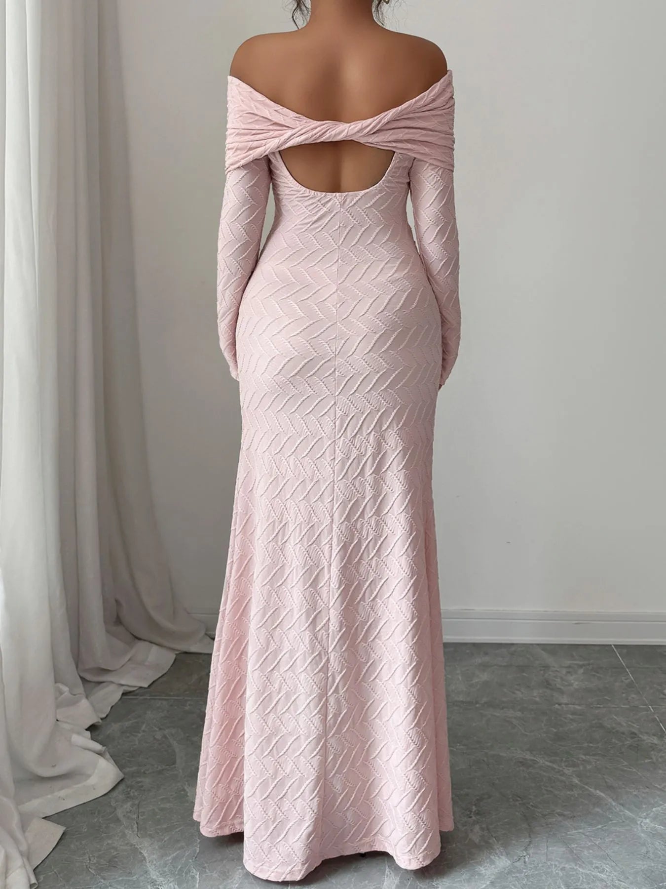 Blush Elegance Off-Shoulder Mermaid Maxi Dress