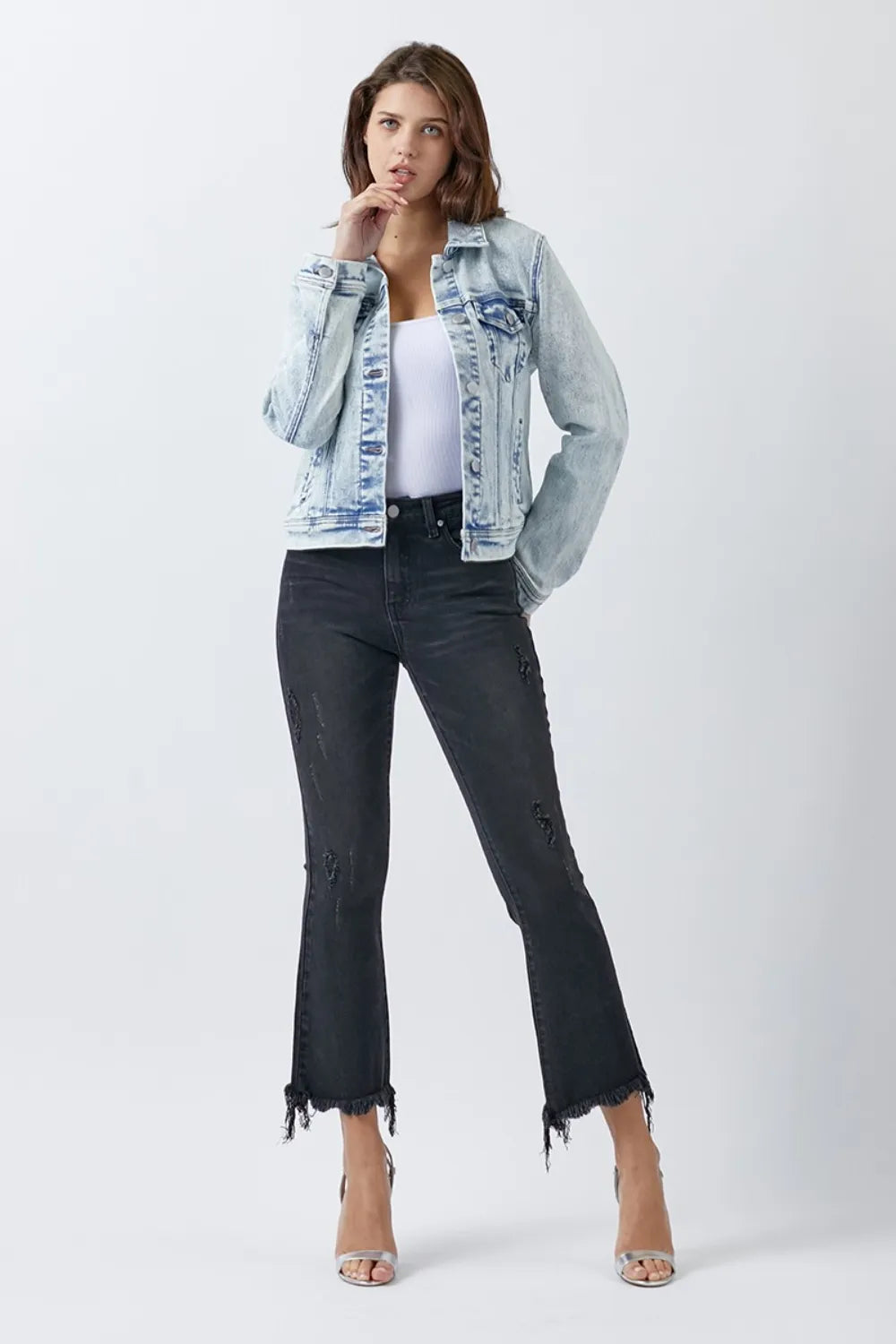 Risen Button Up Washed Denim Jacket - Love Salve