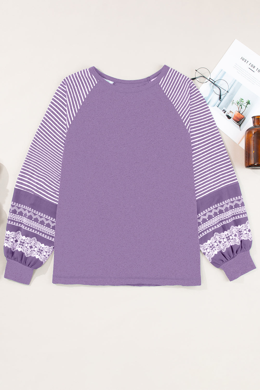 Tillandsia Purple Contrast Striped Raglan Long Sleeve Top
