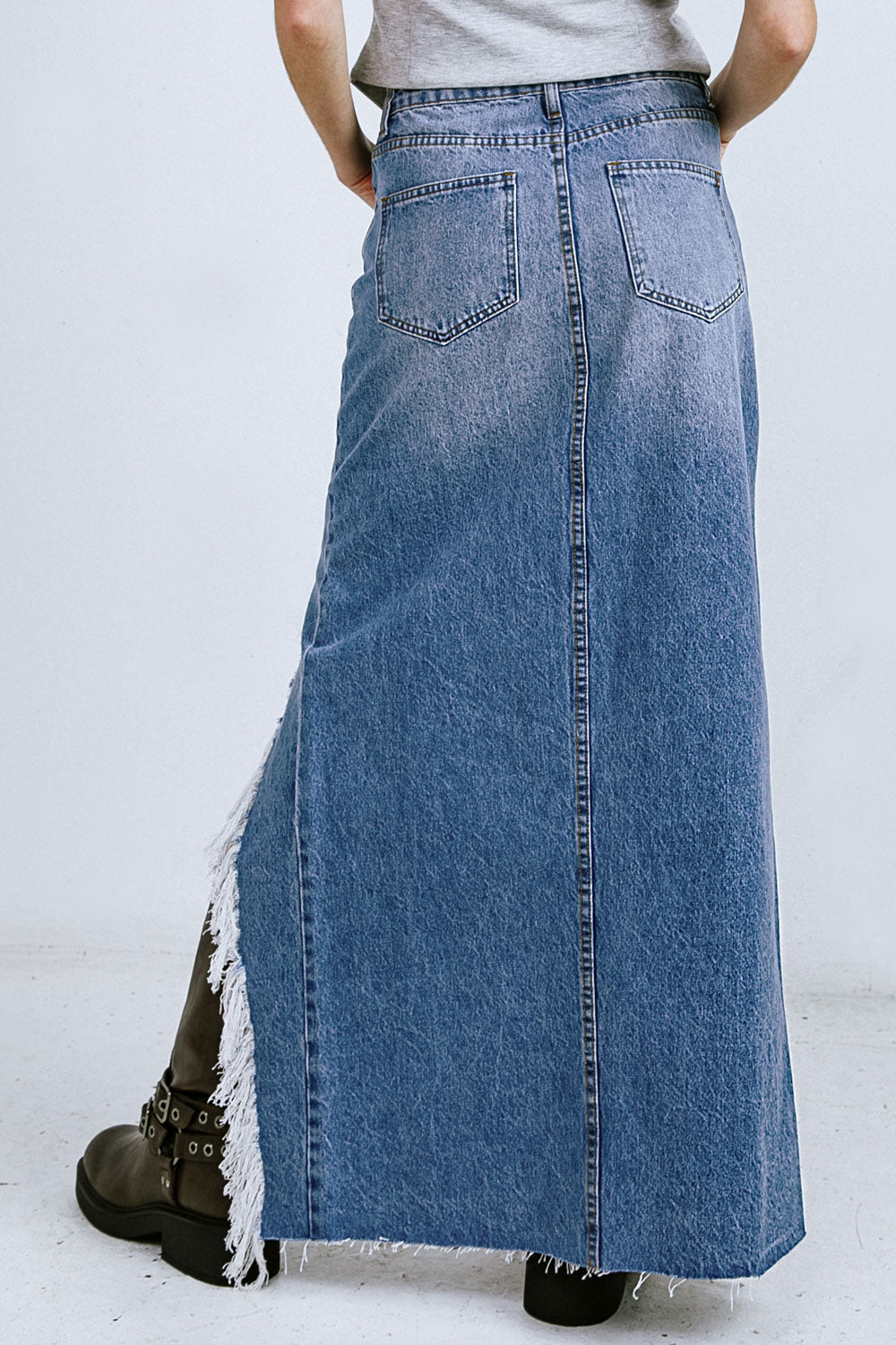 Denim A DISTANT MEMORY DENIM MIDI SKIRT - Detail view by Flying Tomato