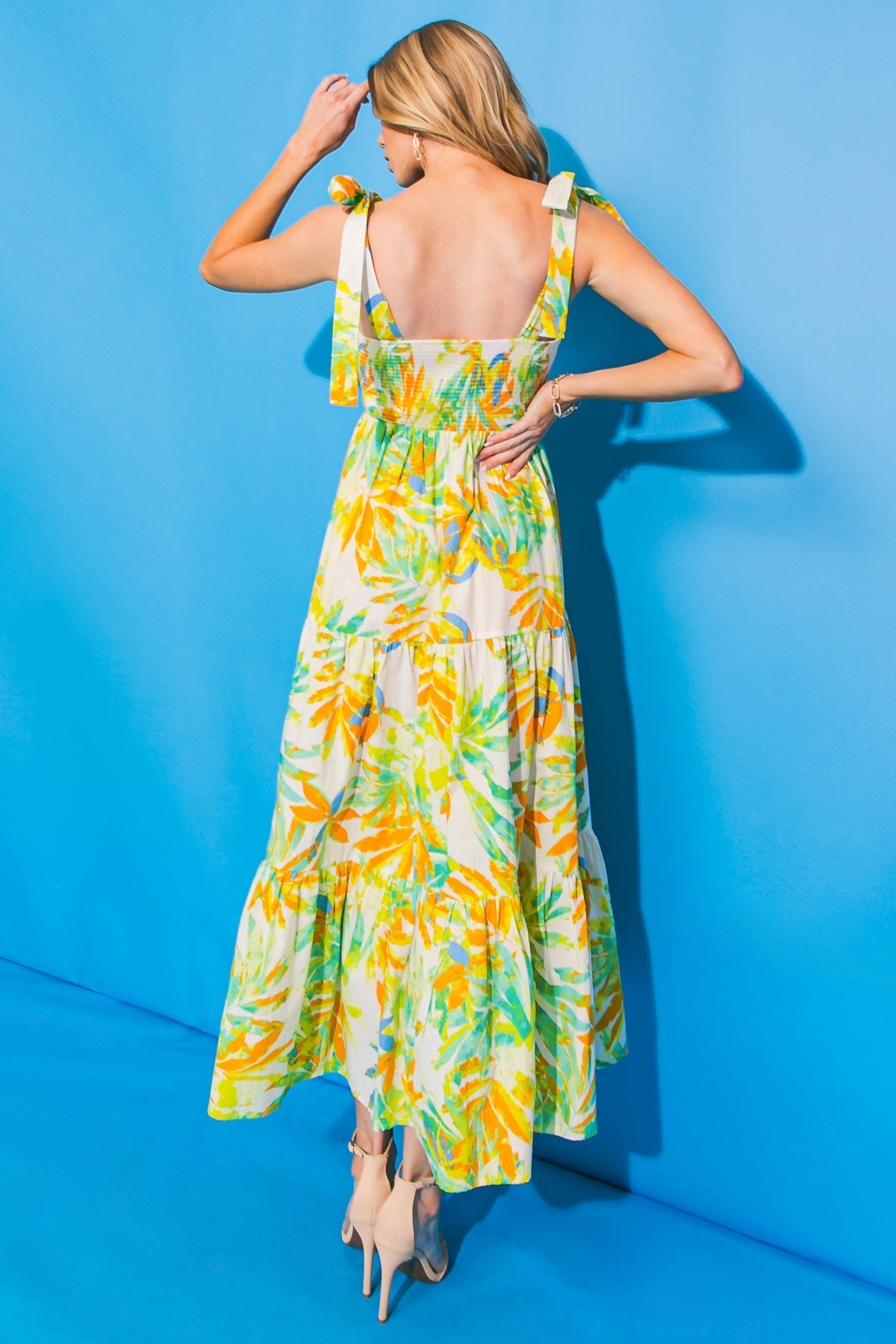 VACATION VIEWS FLORAL WOVEN MIDI DRESS Flying Tomato