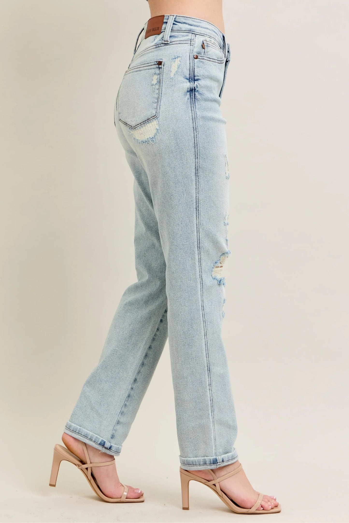 Judy Blue Plus Size Full Size Mr Repair Stitch Detail Destroyed Boyfriend Jeans - Love Salve