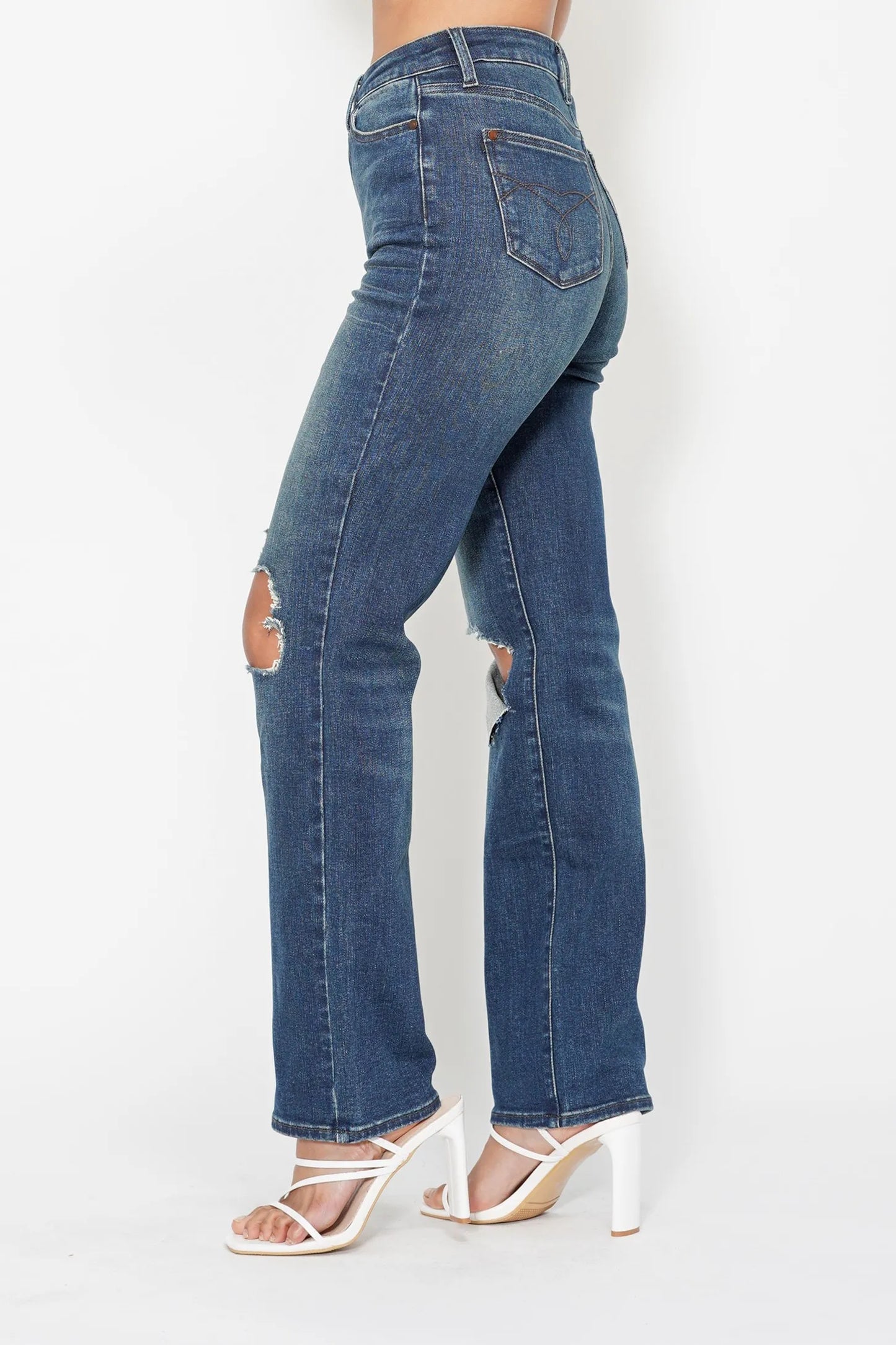 Judy Blue Plus Size High Waisted Ripped Knee Dad Jeans - Love Salve