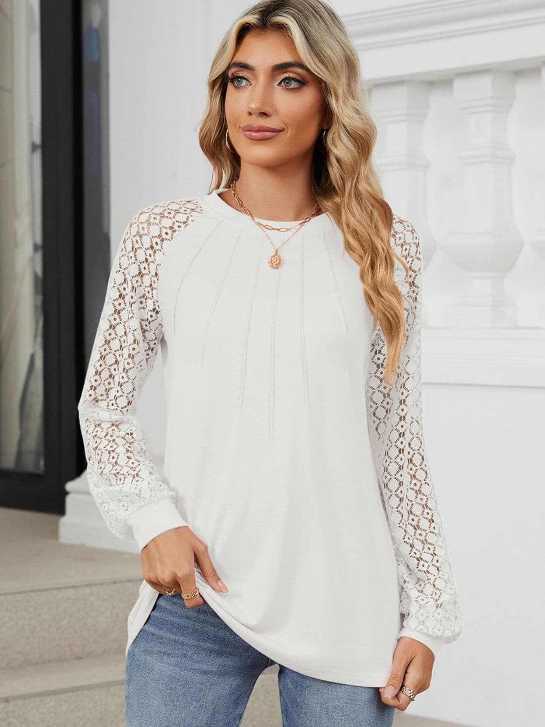 Lace long sleeve top in black - Love Salve