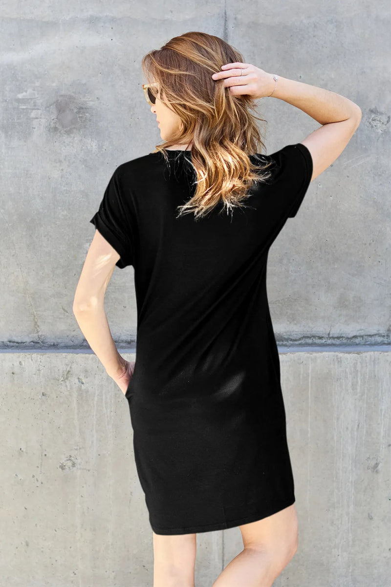 Basic Bae Bamboo Full Size Round Neck Dress with Pockets - Love Salve