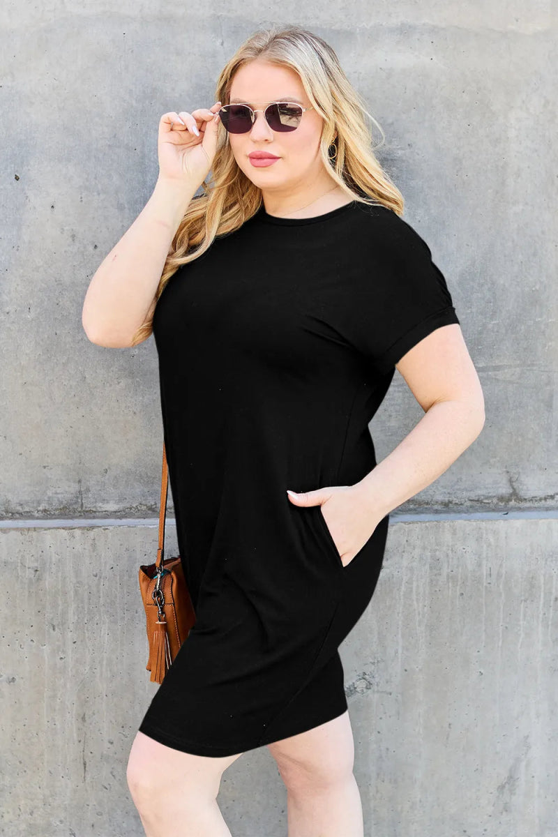 Basic Bae Bamboo Full Size Round Neck Dress with Pockets - Love Salve
