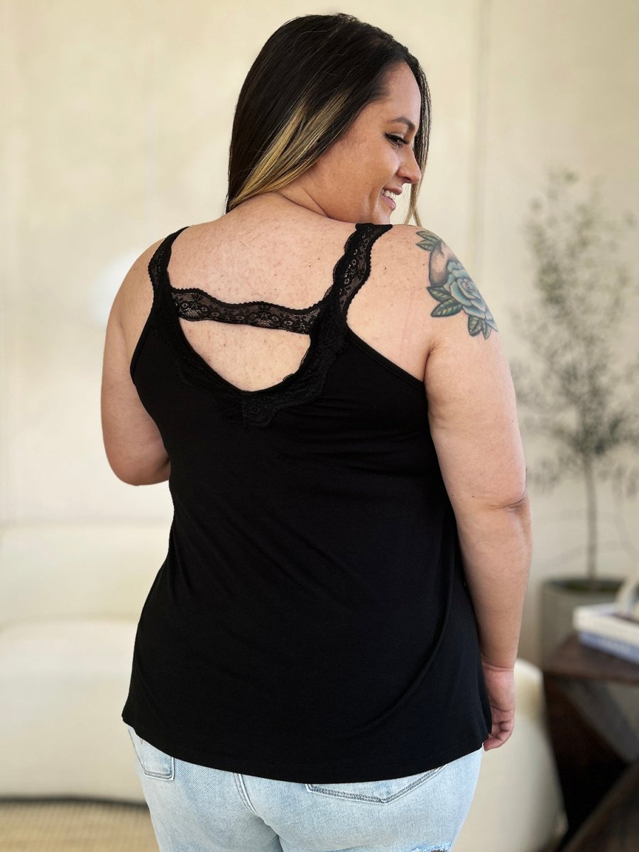 Basic Bae Full Size Lace Detail V-Neck Cutout Cami Top - Love Salve
