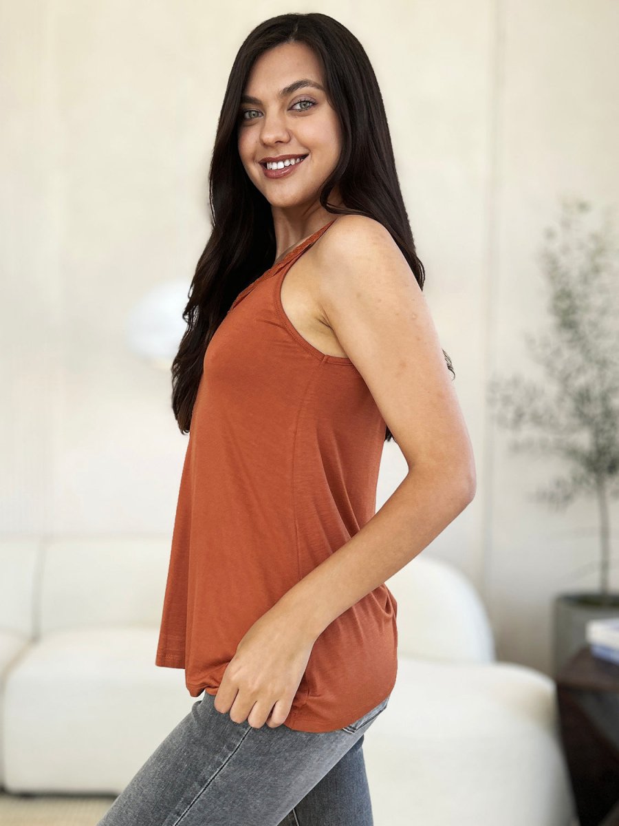Basic Bae Full Size Lace Detail V-Neck Cutout Cami Top - Love Salve