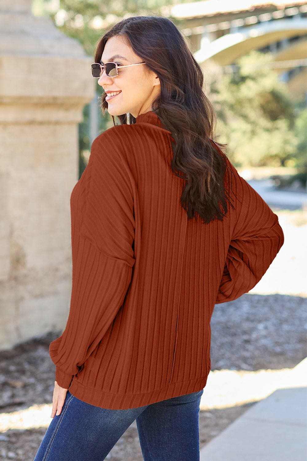 Chic ribbed mock neck top – exposed seams - Love Salve