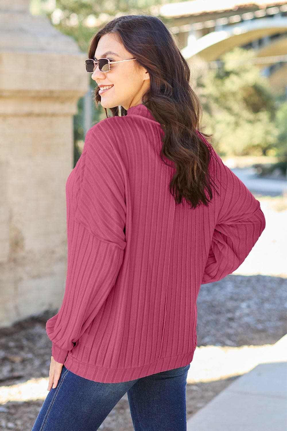 Chic ribbed mock neck top – exposed seams - Love Salve