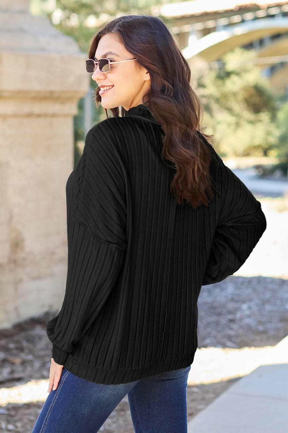 Chic ribbed mock neck top – exposed seams - Love Salve