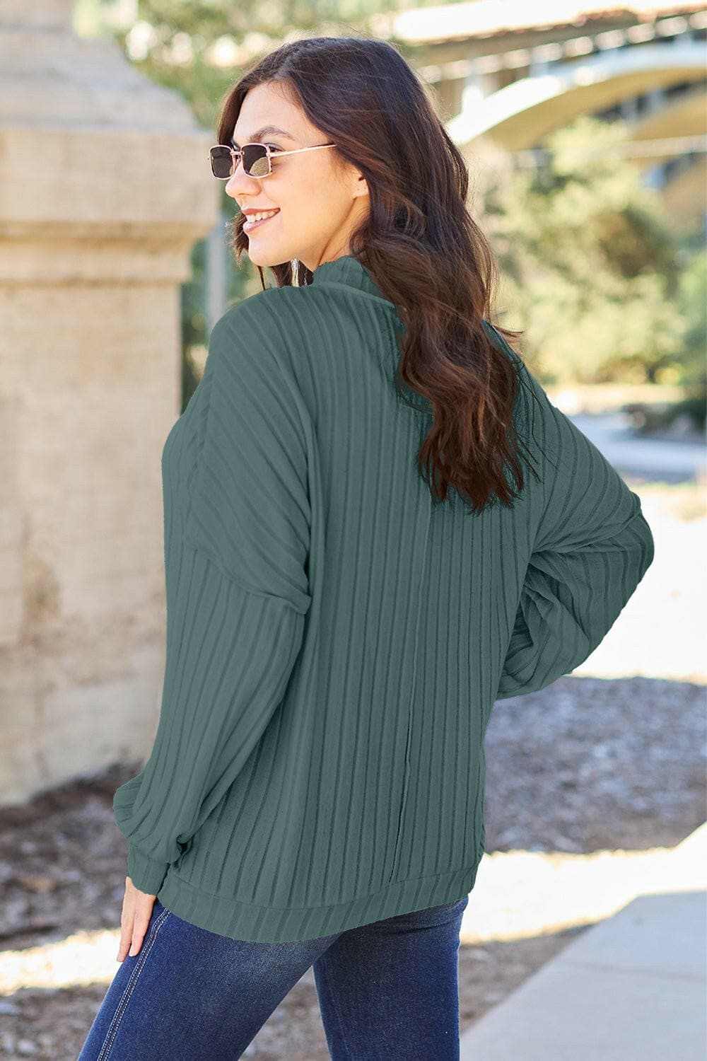 Chic ribbed mock neck top – exposed seams - Love Salve