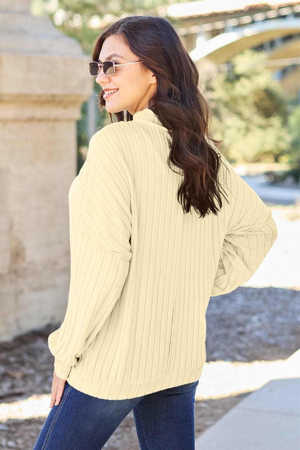 Chic ribbed mock neck top – exposed seams - Love Salve