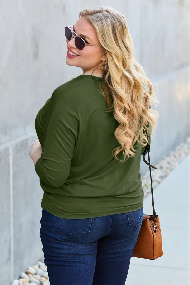 Basic Bae Full Size Round Neck Batwing Sleeve Top for Women - Love Salve