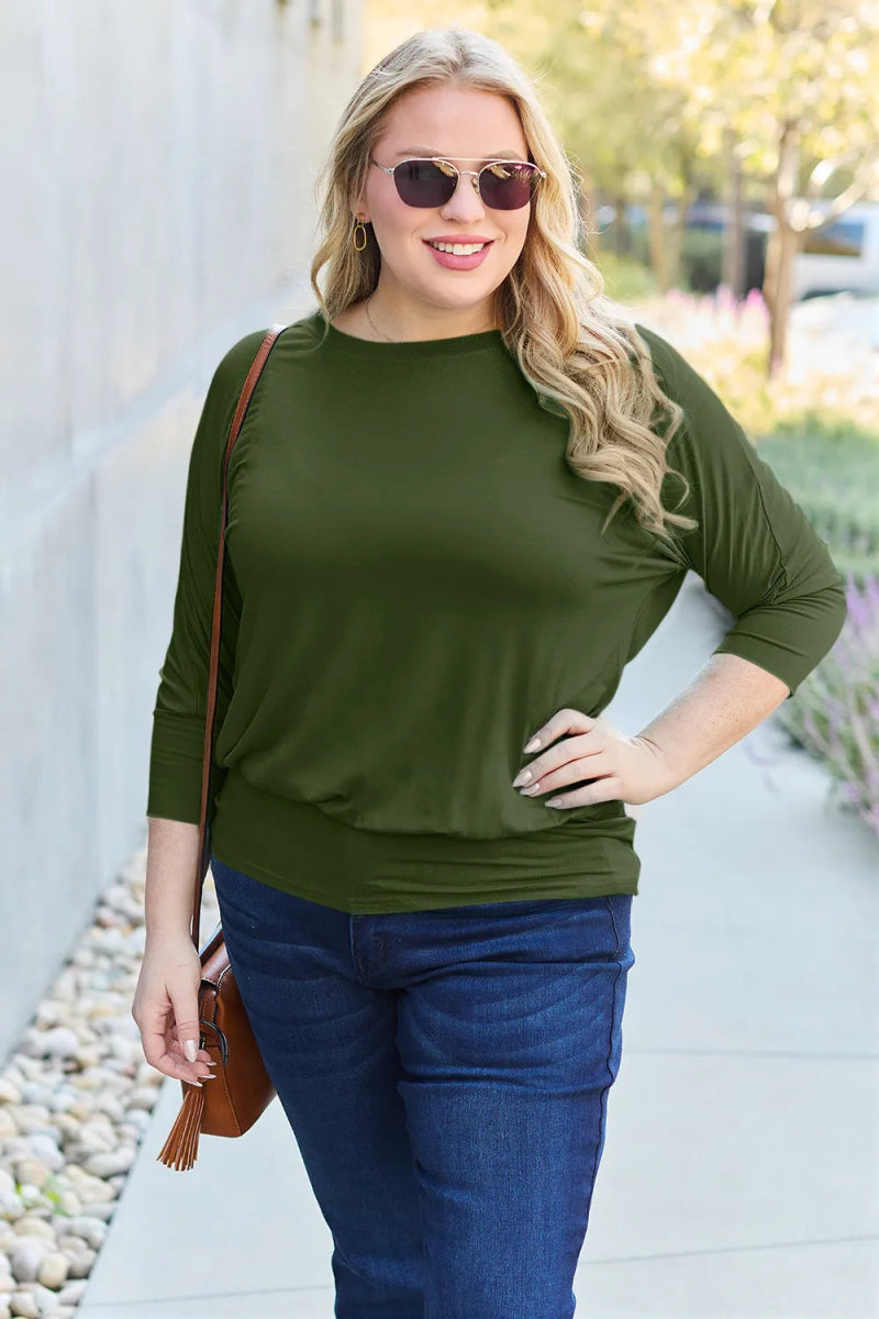 Basic Bae Full Size Round Neck Batwing Sleeve Top for Women - Love Salve