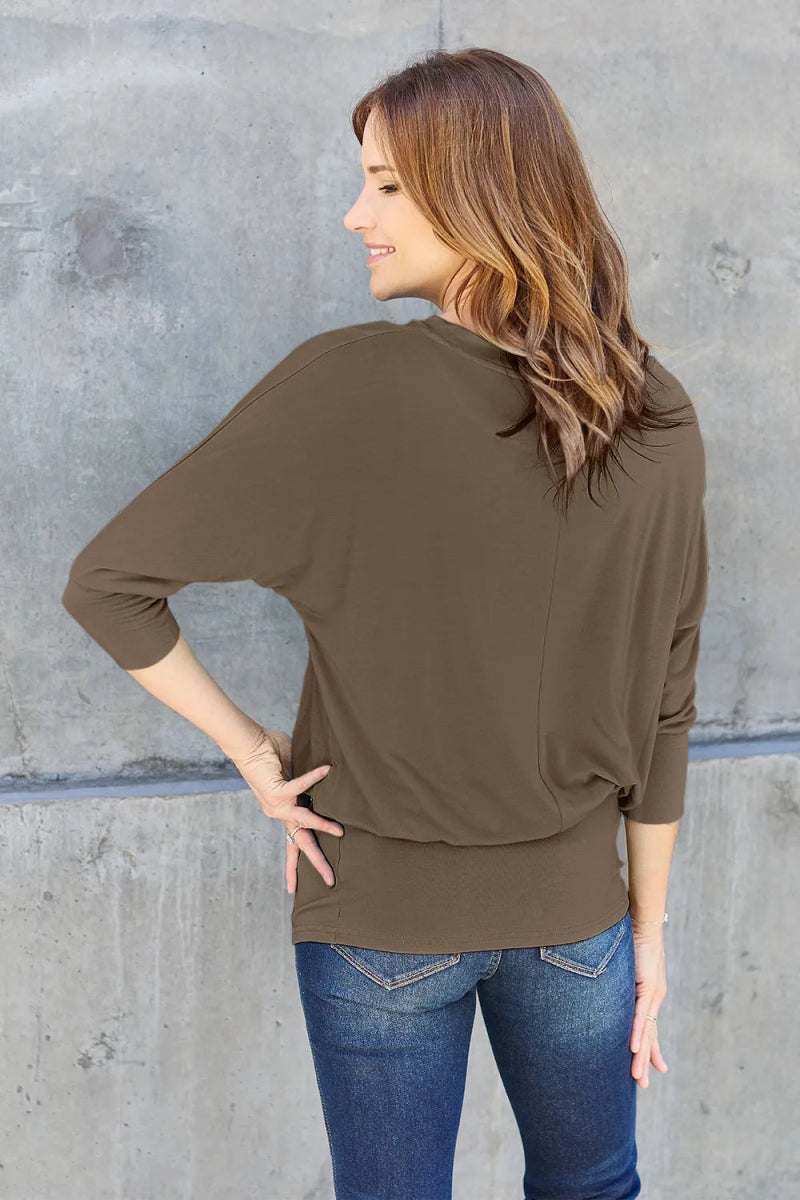 Basic Bae Full Size Round Neck Batwing Sleeve Top for Women - Love Salve