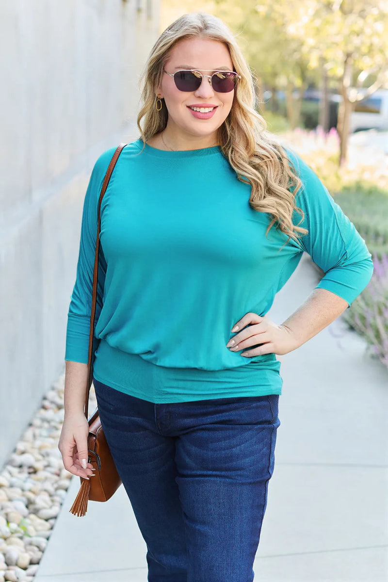 Basic Bae Full Size Round Neck Batwing Sleeve Top for Women - Love Salve