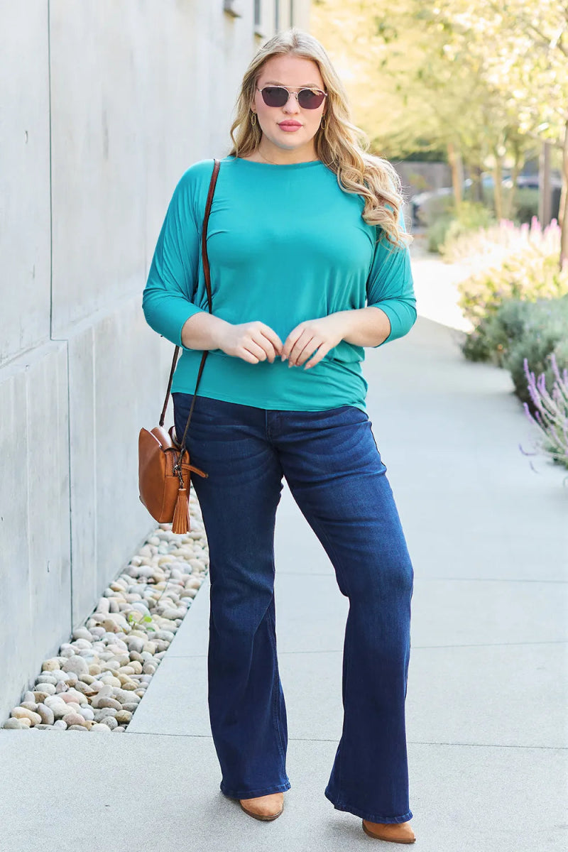 Basic Bae Full Size Round Neck Batwing Sleeve Top for Women - Love Salve