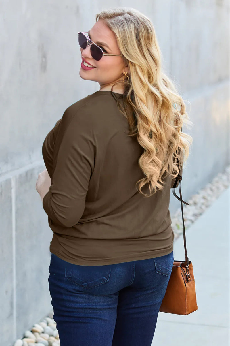 Basic Bae Full Size Round Neck Batwing Sleeve Top for Women - Love Salve