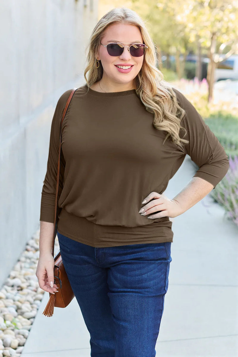 Basic Bae Full Size Round Neck Batwing Sleeve Top for Women - Love Salve