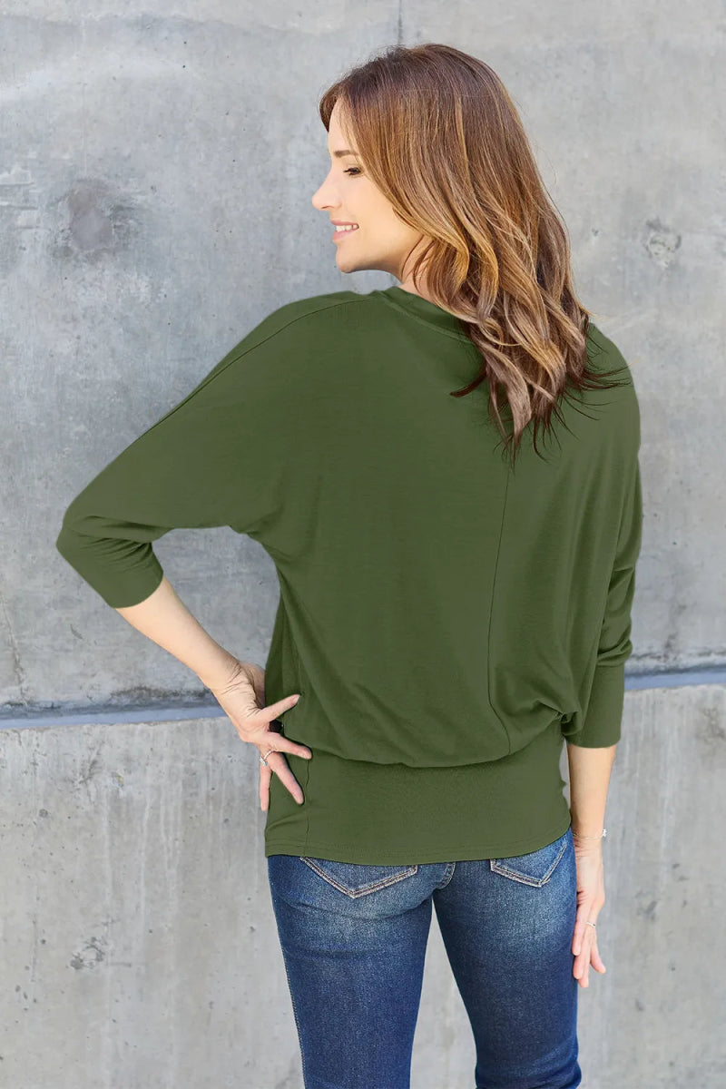 Basic Bae Full Size Round Neck Batwing Sleeve Top for Women - Love Salve