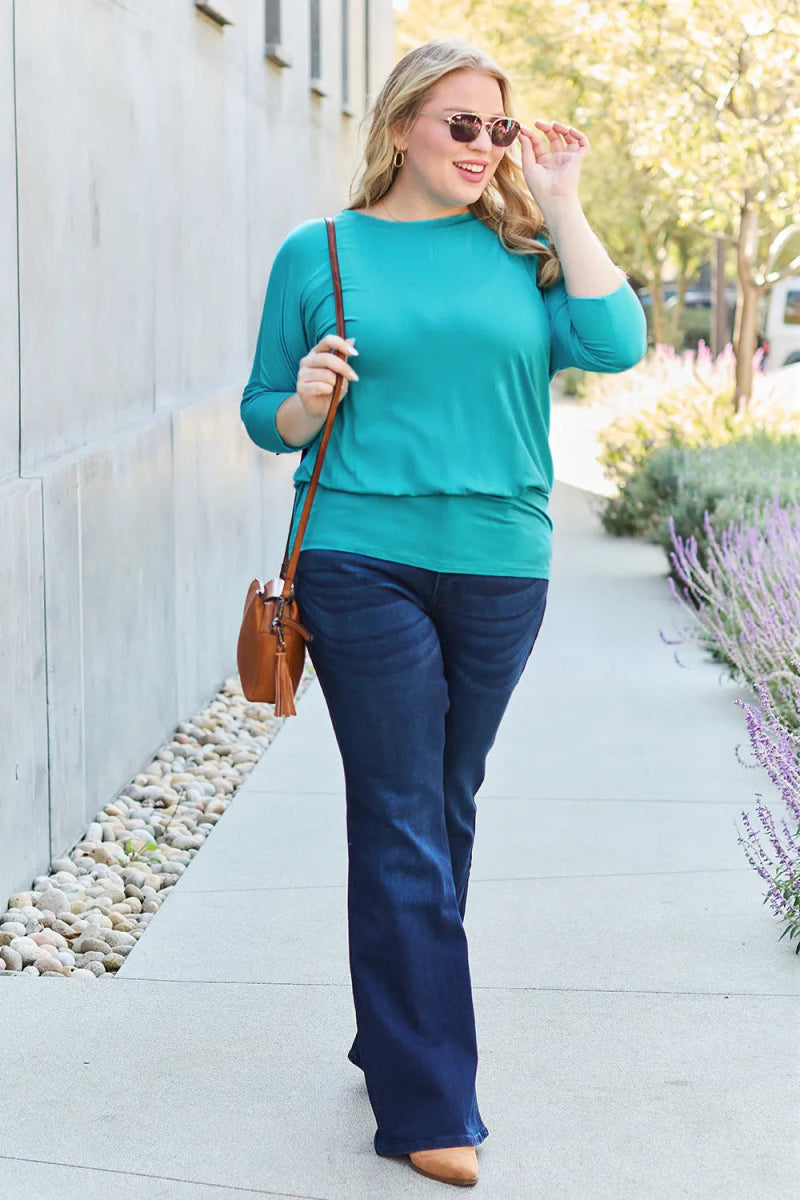 Basic Bae Full Size Round Neck Batwing Sleeve Top for Women - Love Salve