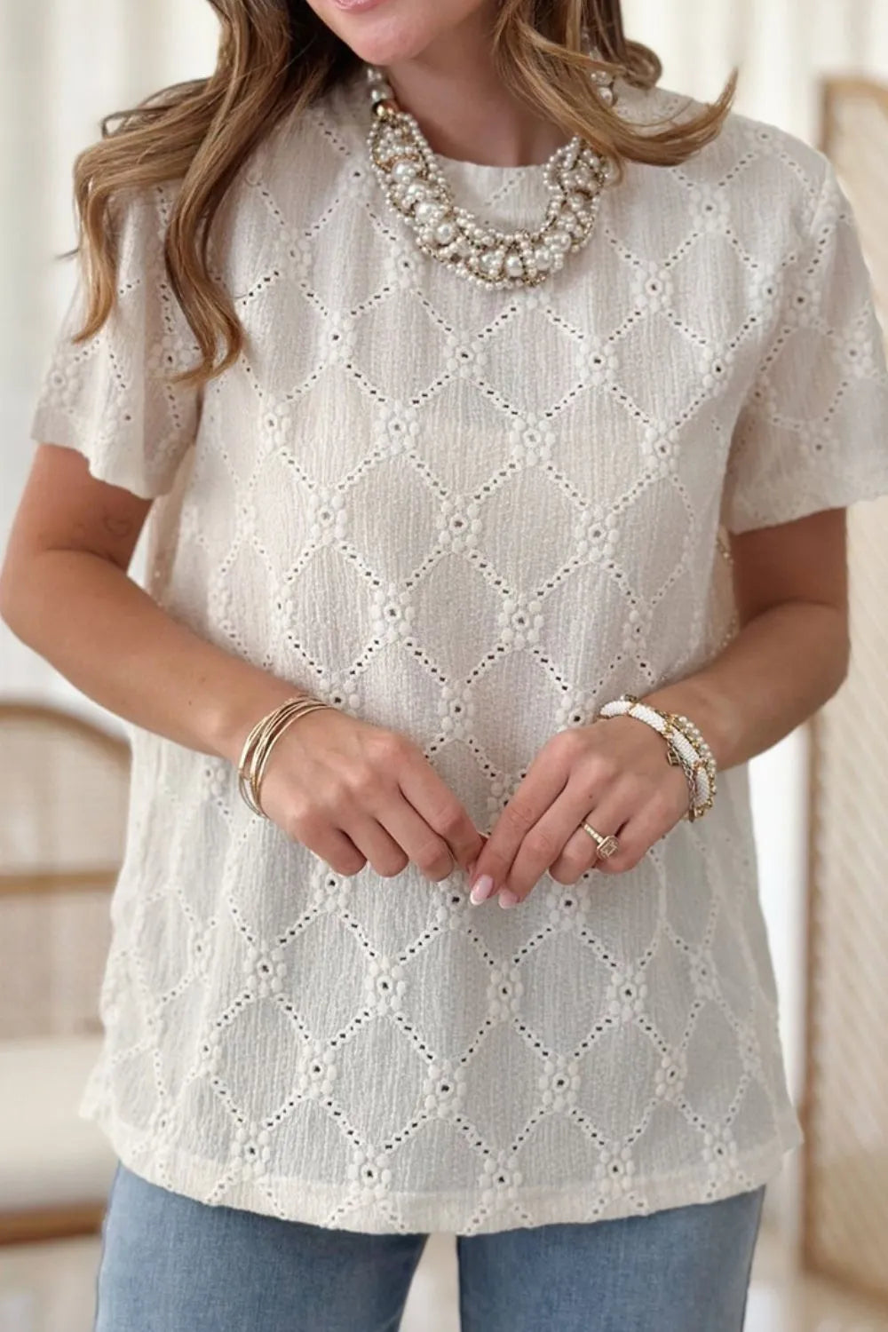 Simply Love: Eyelet Blouse, Short Sleeve