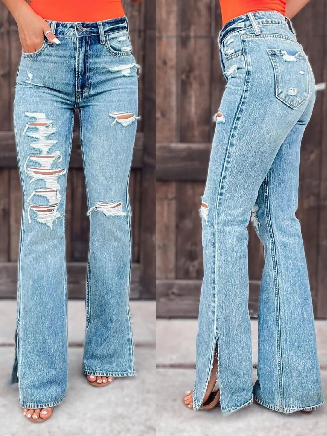 Max Slit Distressed Bootcut Jeans – Small to 2XL