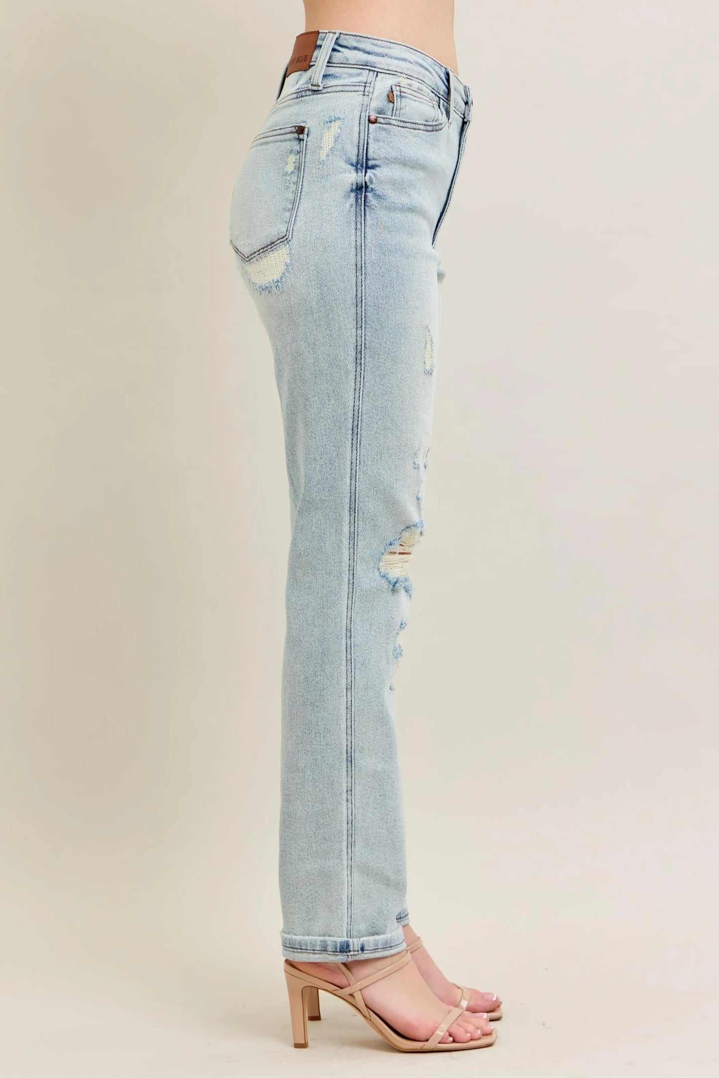 Judy Blue Plus Size Full Size Mr Repair Stitch Detail Destroyed Boyfriend Jeans - Love Salve