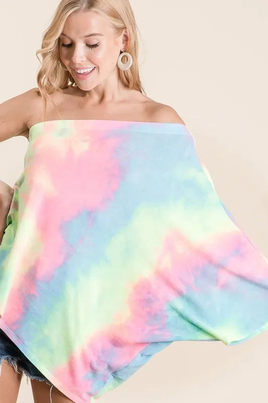 BiBi Tie Dye French Terry One Shoulder Top with Dolman - Love Salve