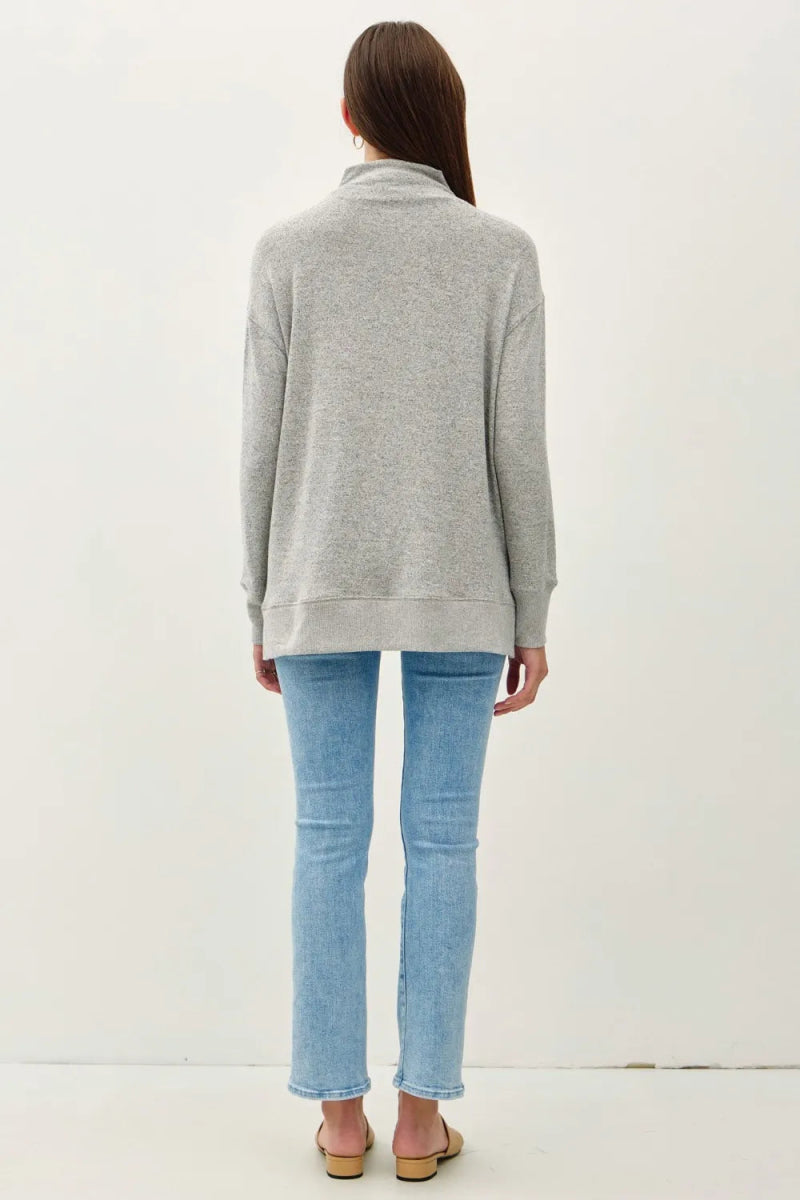 Be Cool Side Slit Mock Neck Long Sleeve Tunic Top for Women - Love Salve