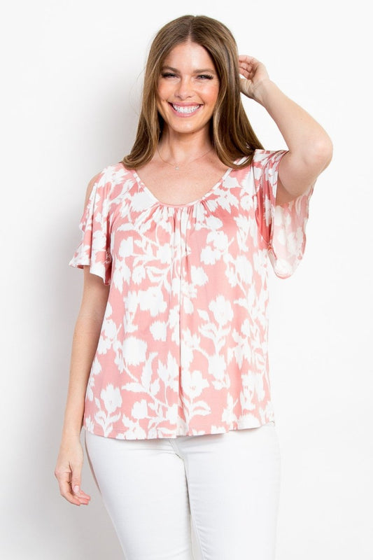 Be Stage Full Size Floral Cold Shoulder Top for Summer - Love Salve