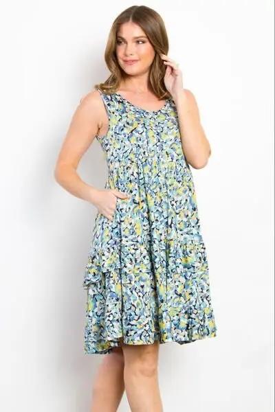 Be Stage Full Size Print Wrinkle Free Ruffled Dress for Women - Love Salve