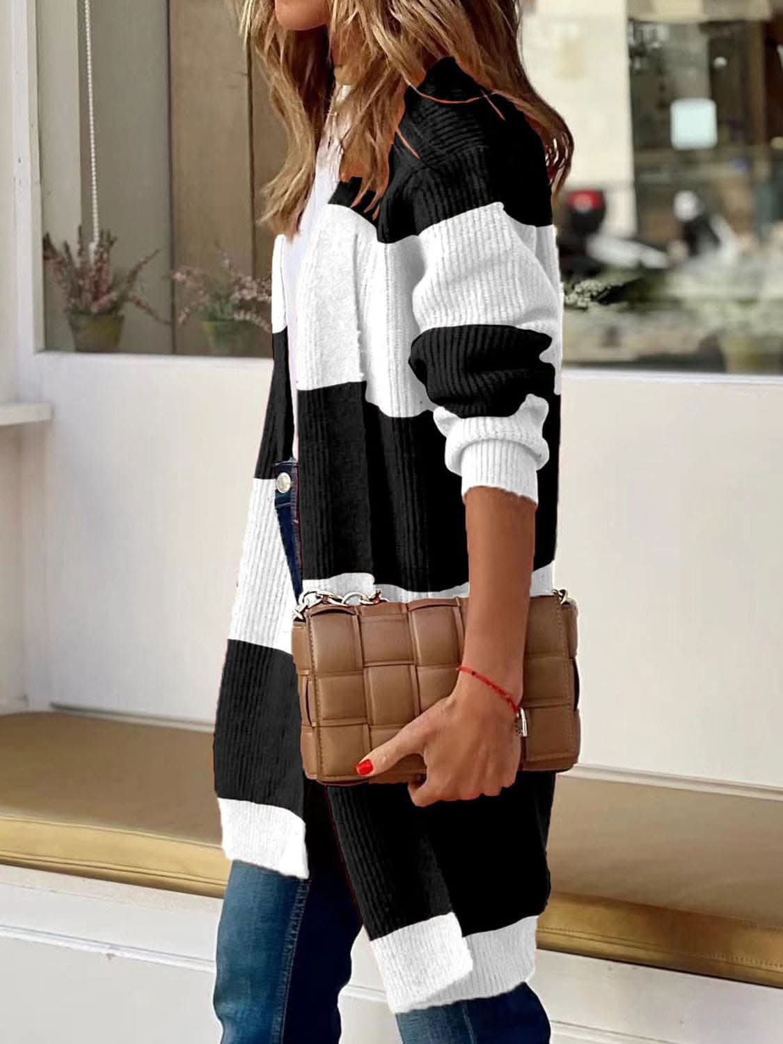 Chic open front cardigan - long sleeves, polyester - Love Salve