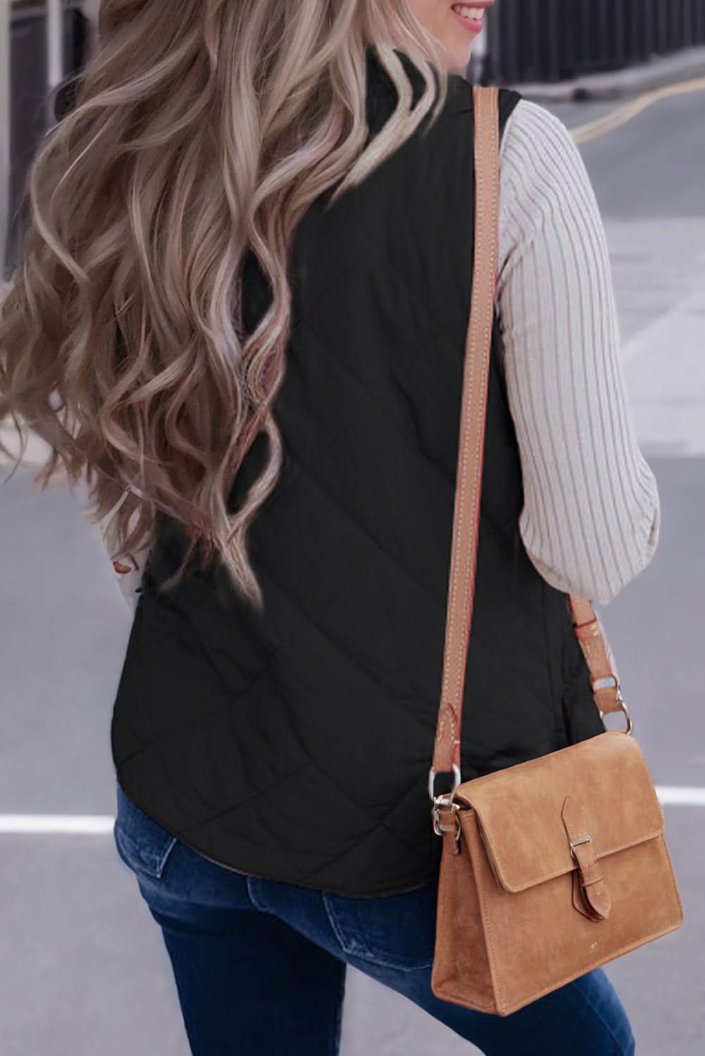 Black Fleece Lined Quilted Zip up Vest Coat - Love Salve