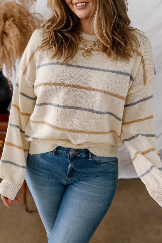 Multicolour Striped Drop Shoulder Plus Size Knit Sweater Dear-Lover Dropshipping