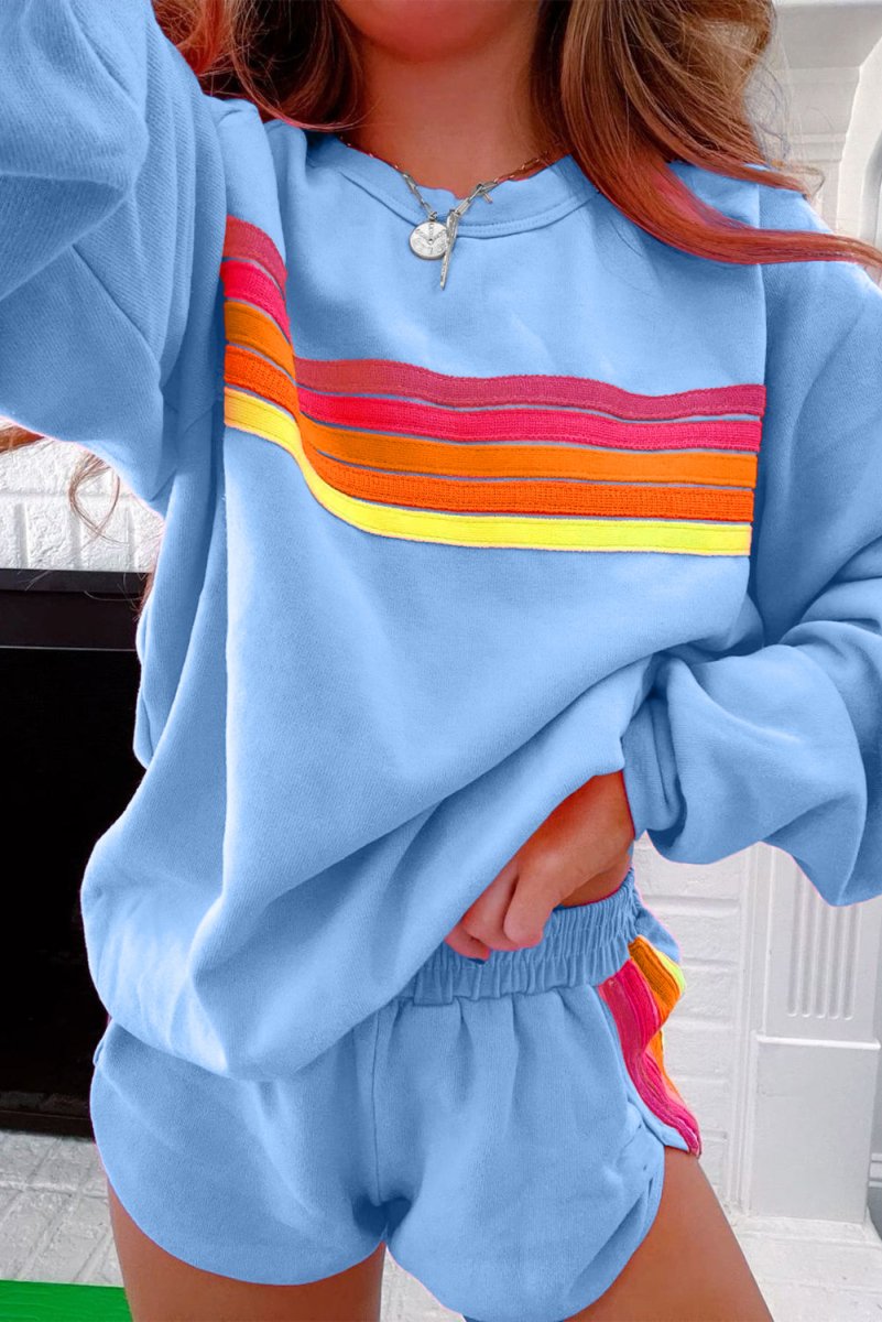 Beau Blue Accent Pullover and Shorts Two Piece Casual Set - Love Salve