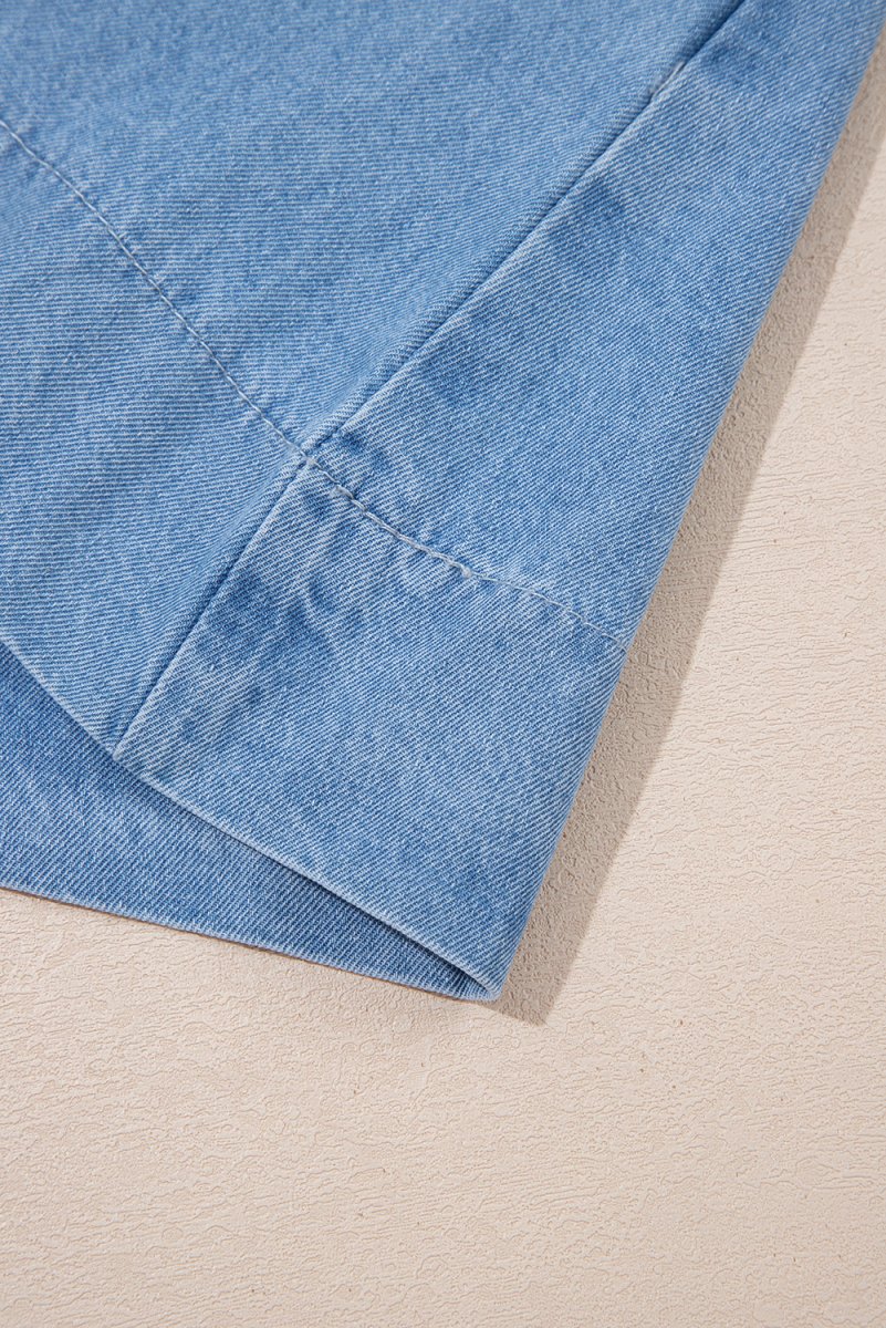 Beau Blue Frilled Peter Pan Collar Loose Denim Dress - Love Salve