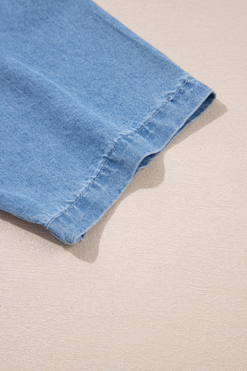 Beau Blue Frilled Peter Pan Collar Loose Denim Dress - Love Salve