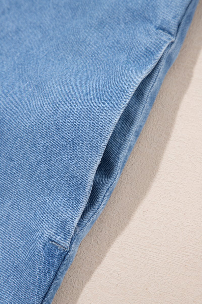 Beau Blue Frilled Peter Pan Collar Loose Denim Dress - Love Salve