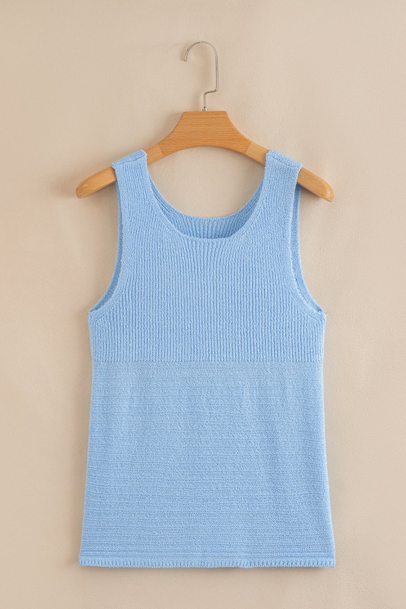 Beau Blue Horizontal Ribbing Patchwork Swing Sweater Tank Top - Love Salve