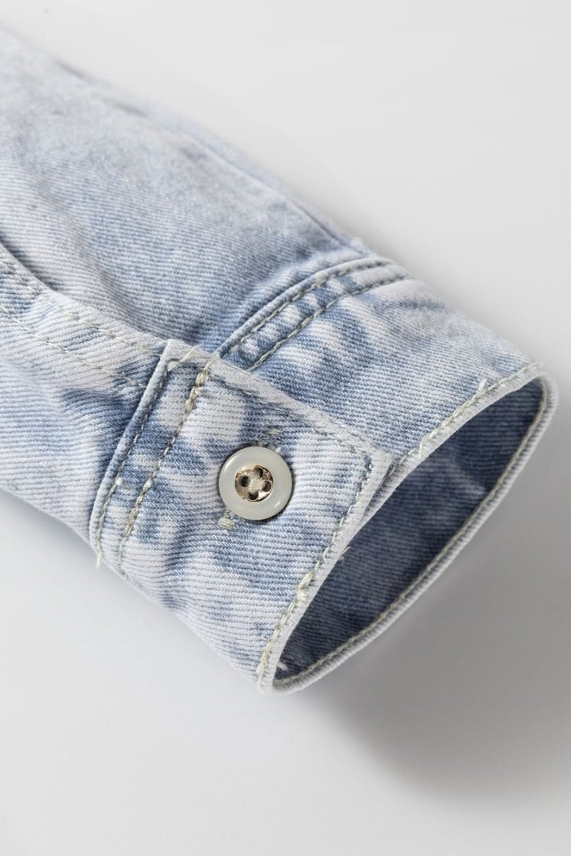 Beau Blue Long Sleeve Buttoned Chest Pocket Denim Shacket - Love Salve