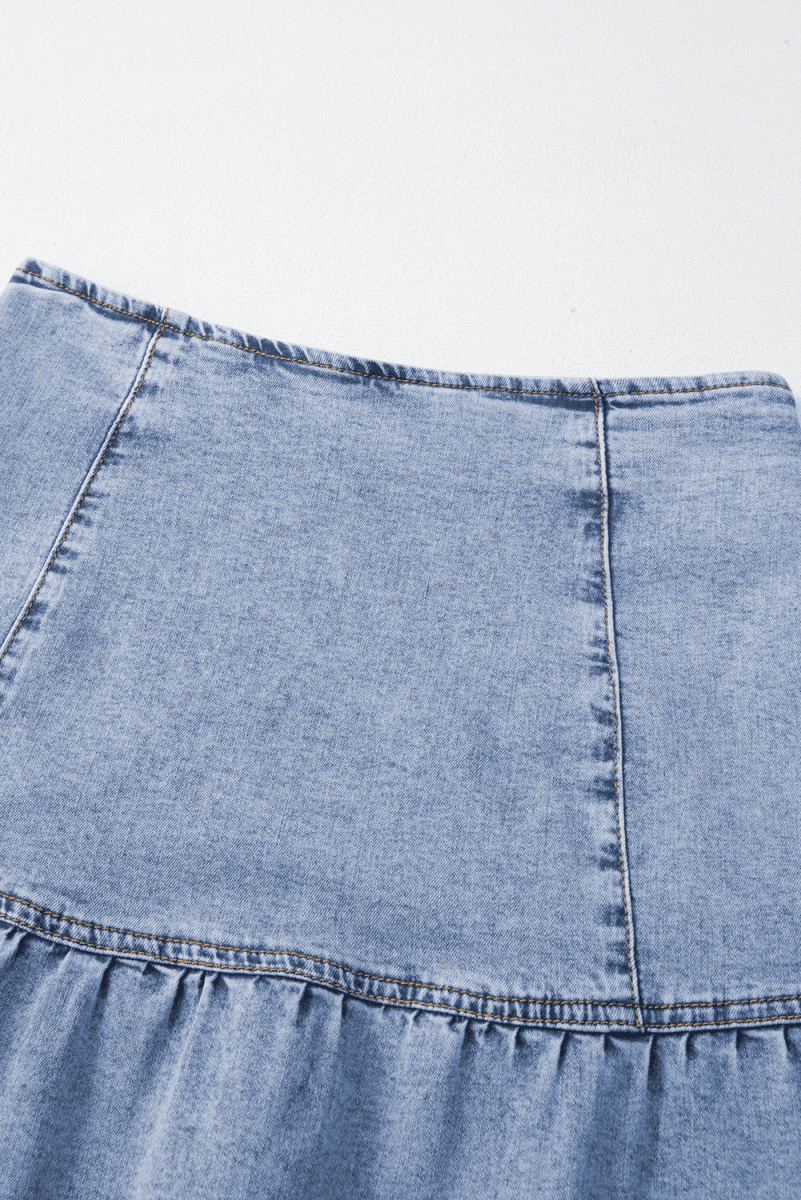 Beau Blue Ruffled Asymmetric Denim Mini Skirt - Love Salve
