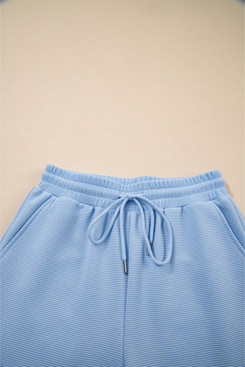 Beau Blue Textured Ruffled Sleeve Zipped Top And Wide Leg Pants Set - Love Salve