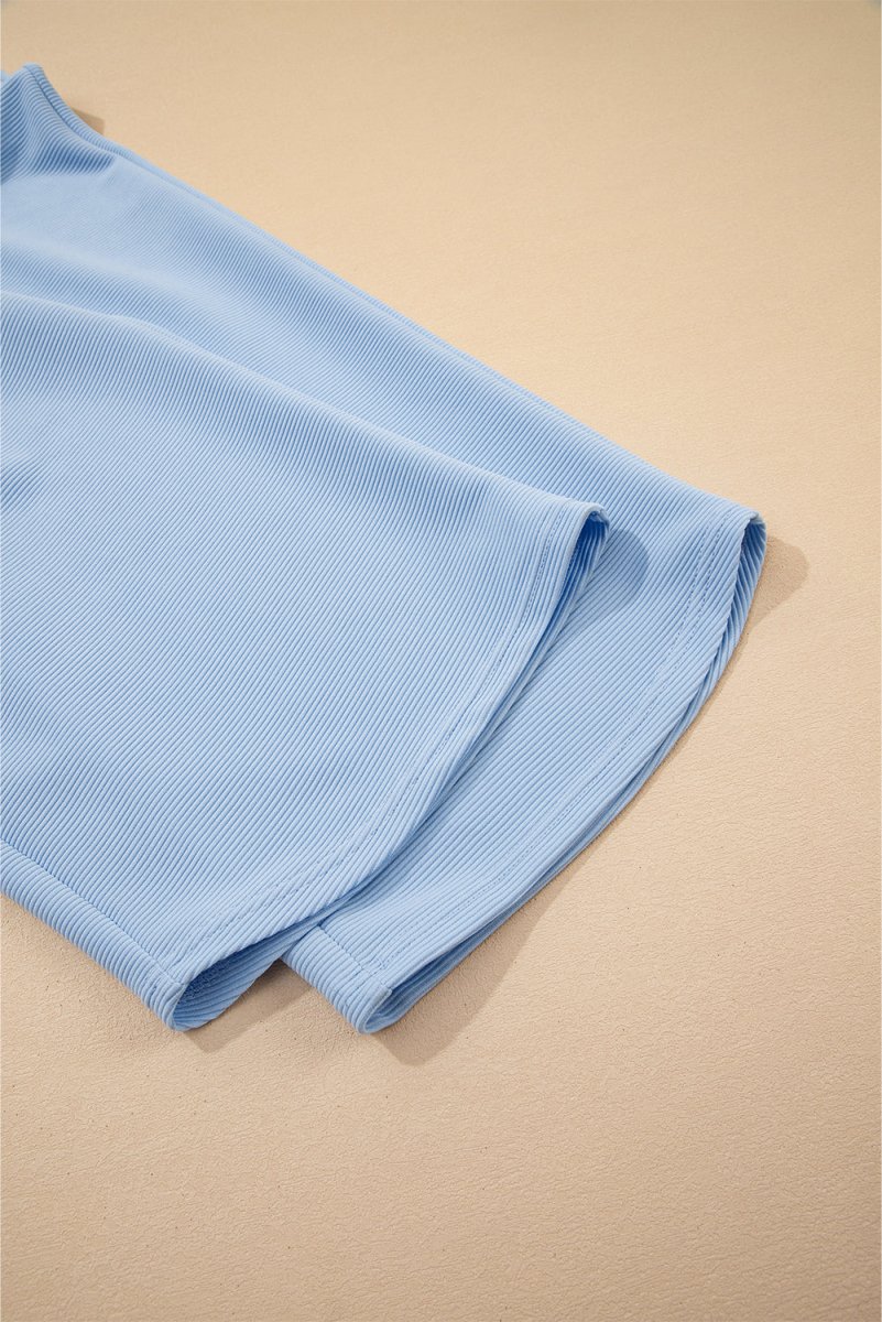 Beau Blue Textured Ruffled Sleeve Zipped Top And Wide Leg Pants Set - Love Salve