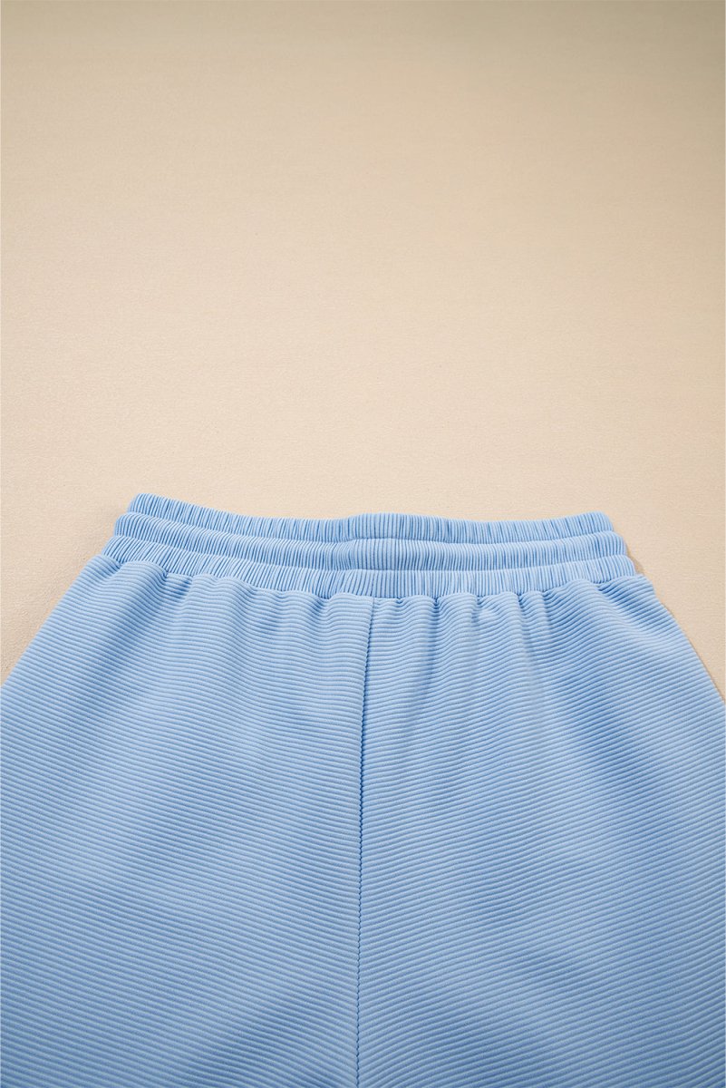 Beau Blue Textured Ruffled Sleeve Zipped Top And Wide Leg Pants Set - Love Salve