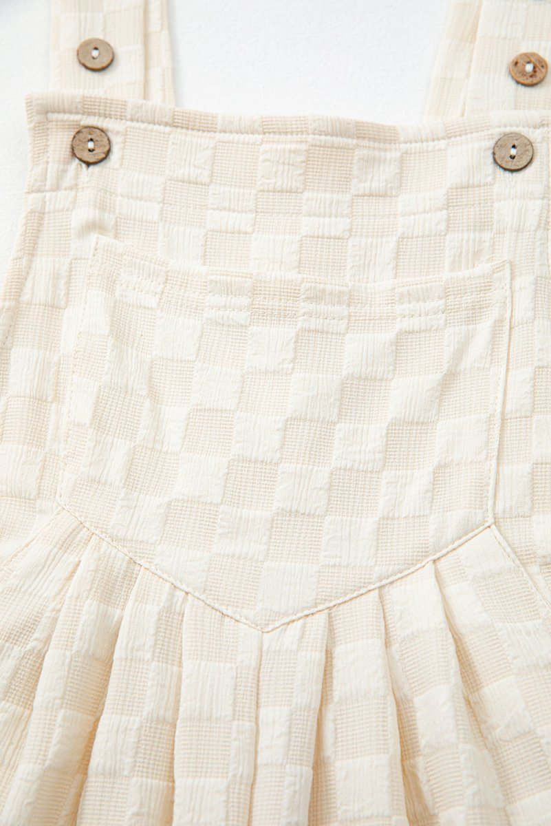 Beige Checkered Pocketed High Waist Wide Leg Overall Jumpsuit - Love Salve