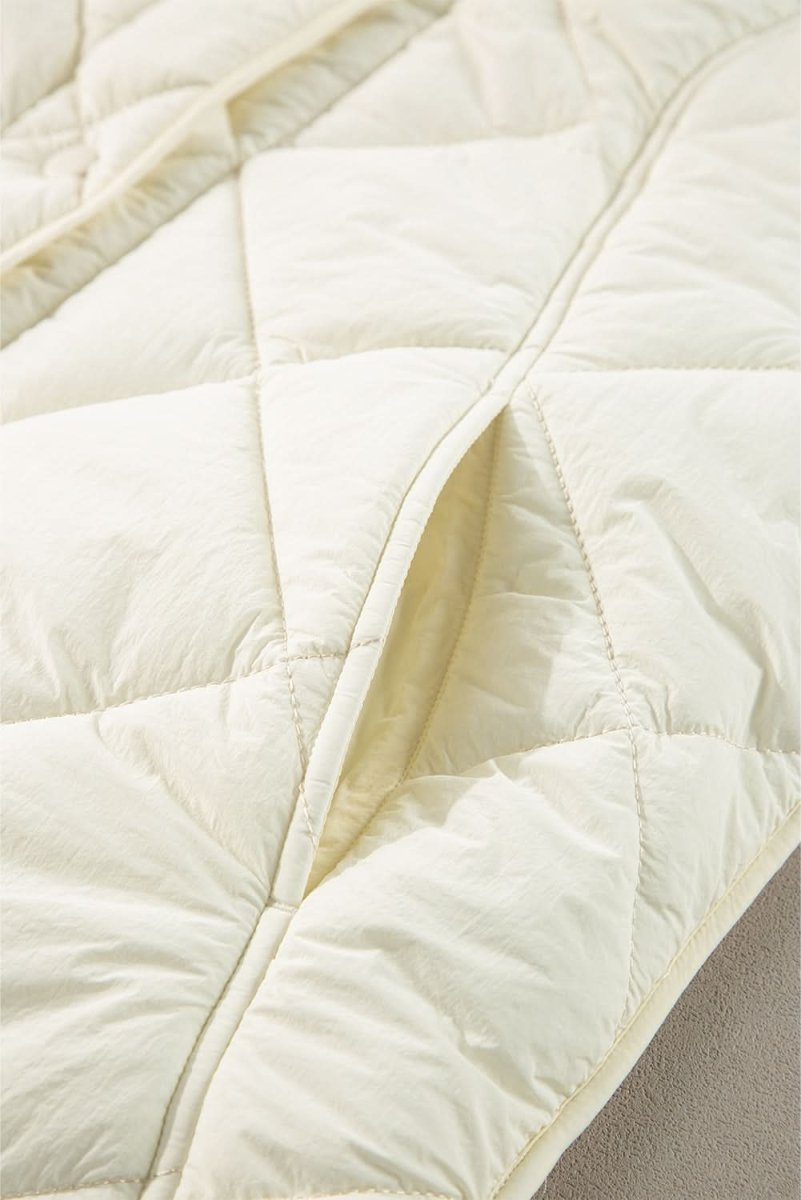 Beige Quilted High Neck Button Up Pocket Vest Coat - Love Salve