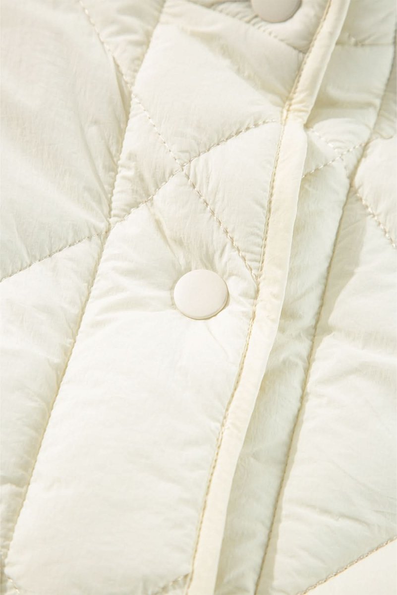 Beige Quilted High Neck Button Up Pocket Vest Coat - Love Salve